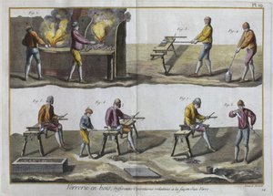 Glassblowing, illustration from the Encyclopedie des Sciences et Metiers by Denis Diderot engraved by Robert Benard published c.1770