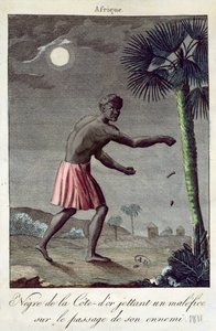 Gold Coast slave throwing a curse on the route of his enemy