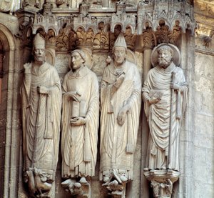 Gothic Art: representation of Saint Martin, Saint Jerome, Saint Gregory I and Saint Avitus of Vienne (central bay of the south portal of the Basilica of Notre Dame de Chartres)