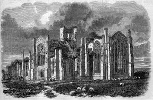 Gothic Architecture: View of the Ruins of Melrose Abbey (12th century), Scotland