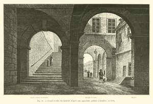 Grand staircase of the Chatelet, after an aquatint, published in London, in 1809 by French School