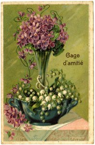 Greetings with Bouquet of Flowers and Sprigs of Lily of the Valley