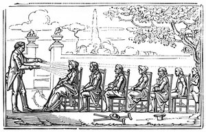 Group magnetic therapy, illustration from Therapeutique Magnetique by Baron du Potet
