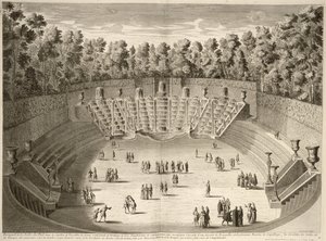 Grove of the Salle du Bal, Versailles, from Les Plans, Profils et Elevations des Ville et Chateau de Versailles, engraved by Lucas, published c.1715 by French School