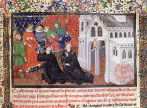 Guillaume de Nangis Presents His Book to Philippe IV (1268-1314) le Bel, King of France from 1285-1314 by French School