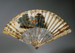 Hand Fan with Allegories of Four Seasons, Goatskin Leaf and Mother of Pearl Ribs by French School
