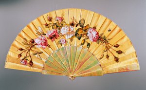 Hand Fan with Roses and Insects by French School