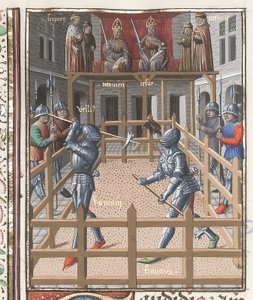 Harley 4375 f.171v, Two Knights Battling with Pollaxes, from 
