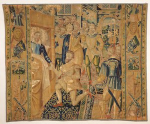 Henri III (1551-89) de Valois giving the insignias of power to Henri III (1553-1610) de Bourbon by French School