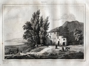 Hermitage of Mount Vesuvius - Vesuvio Engraving from Picturesque Italy - Historical and Descriptive Painting of Italy by M. de Norvins, Ch. Nodier 1834-1836.