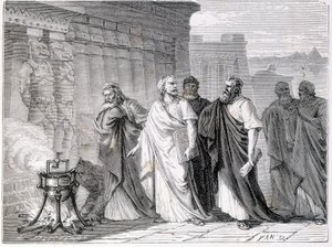 Heron experiences the Eolipyle (hermetic boiler filled partly with water that was placed on a fire) in front of the scholars of the School of Alexandria - in 