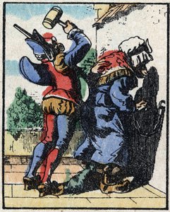 History of Dr. Pulcinella (Polichinelle). Wood Engraving of Imaging Pellerin - Epinal, Late 19th Century