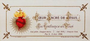 Holy card, dedicated to the Sacred Heart, 1906 by French School