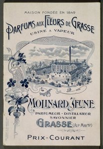 House founded in 1849 - Fragrances aux Fleurs de Grasse - Steam plant: Molinard Jeune - Advertising card presenting the Molinard factory - engraving, beginning 20th century by French School