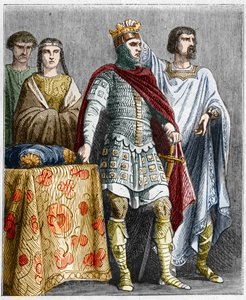 Hugh the Great crowns Raoul of Burgundy, Duke of Burgundy and King of France. Engraving in Histoire De France En Cent Paintings by Paul Lehugeur 1891