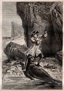 I Shoved My Spade in His Chest: Woodes Rogers Attacked by a Marine Dog (Seal) on One of the Galapagos Islands in the Pacific Ocean in 1709 - Illustration Taken from 