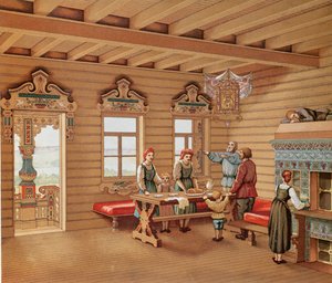 Idealised Interior of a Russian Izba, c.1880 by French School