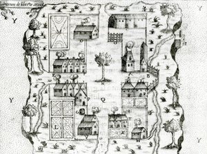Ile Ste. Croix, the Earliest French Settlement in Acadia, from Voyages by Samuel de Champlain by French School