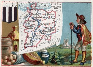 Ille-et-Vilaine, Brittany, France. Cider and Butter. Series on the French Departments. Chromolithography the geographic thread, circa 1920. Private collection by French School