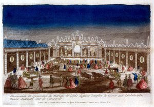 Illumination in celebration of the marriage of Louis Auguste, Dauphin of France (Louis XVI), with Archduchess Marie Antoinette, sister of the Emperor - engraving by French School