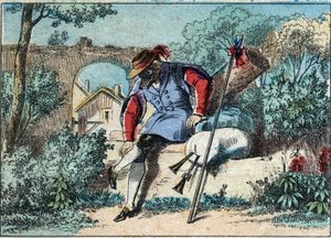 Illustration of the fable by Jean de la Fontaine: the wolf became a shepherd by French School