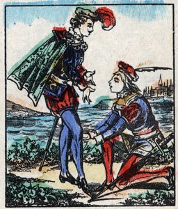 Illustration of the tale “The Adventures of Grand Flandrin”. Wood engraving from Imaging Pellerin - Epinal, late 19th century.