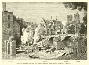 Fire of the Petit-Pont, April 27, 1718; after a painting of the time, belonging to Mr. Bonnardot by French School