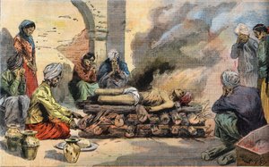 Incineration of a Hindu in Tunis, Tunisia, taken from the newspaper 