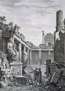 Interior of the Roman Baths, Nimes, from Antiquities of France: Vol I, Monuments of Nimes by French School