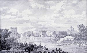 Italian countryside: the French army passed the river Mincio to Borghetto in 1796. Anonymous drawing. Paris, Louvre Museum by French School