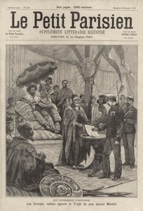 Italian envoys signing the peace treaty to end the First Italo-Ethiopian War before Emperor Menelik II of Ethiopia by French School