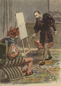 Italian Painter Tintoretto Approaching Pietro Aretino, Armed with a Pistol, to Take His Measurements for His Portrait