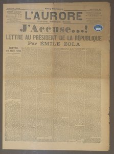 JAccuse letter by Emile Zola, published in LAurore, 13th January 1898