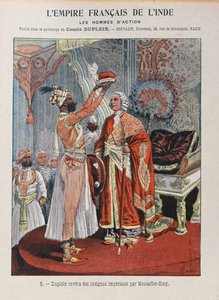 Joseph Francois Dupleix receives the imperial insignia from an Indian ruler, cover of school exercise book c.1900