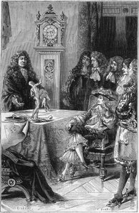 Joseph Guichard Du Verney (1648-1730) giving a lesson of anatomy to the Duke of Burgundy Louis of France (1682-1712). 18th century. Engraving from 1878
