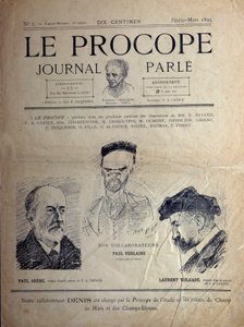 Journal du Procope, Parisian cafe, February 1895: portraits of French poets Paul Verlaine, Paul Arene and Laurent Tailhade by French School