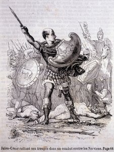 Julius Caesar rallies his troops in a fight against the Nerviens - in Histoire de France by L.-P. Anquetil