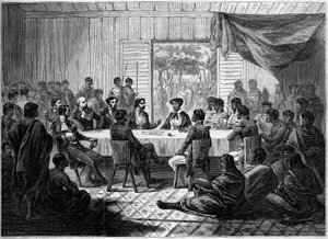 Kabar (Meeting) of French Officers and Malagasy Chiefs Representing Queen Ranavalo Manjaka I. Madagascar by French School