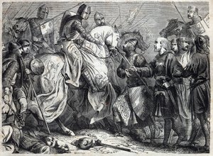 King Alfonso V the Magnanimous conquers the kingdom of Naples. Engraving in 