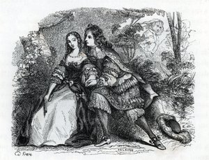 King Louis XIV and his mistress Louise de La Valliere (engraving) 1846 by French School