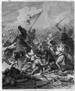 King Othon I of Germania, said the Great (912-973) surprised by the rebels in Rome. Engraving in Histoire des Papes-Rois-Queen and Empereurs a travers les centuries by Maurice Lachatre by French School