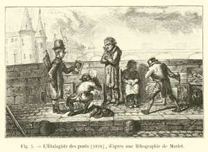 The Stallholder of the Bridges, 1818, after a lithograph by Marlet by French School