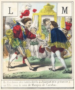 The King gives Jeannot golden clothes and presents him to his daughter as the Marquis de Carabas