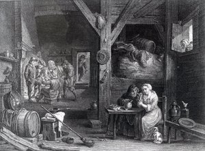 La Fumeuse, print by Jean Baptiste Patas after David Teniers the Younger, 1786-1808 by French School