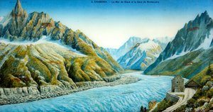 La Mer du Glace, Aiguille du Dru and Montanvers Station, c.1900 by French School