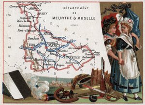 La Meurthe et Moselle (Meurthe-Et-Moselle, 54), Lorraine, France. Portrait of two revolutionary women. Series on the French Departments. Chromolithography 