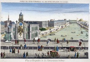 La Samaritaine (water pump) on the Pont Neuf in Paris - optical view by French School