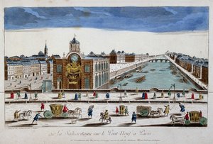 La Samaritaine (water pump) on the Pont Neuf in Paris - optical view by French School