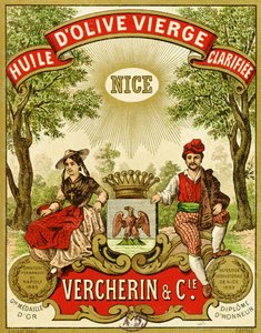 Label for Vercherin Extra Virgin Olive Oil, c.1885-90