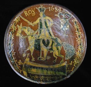Large Round Dish Depicting Louis XIV on Horseback, 1688